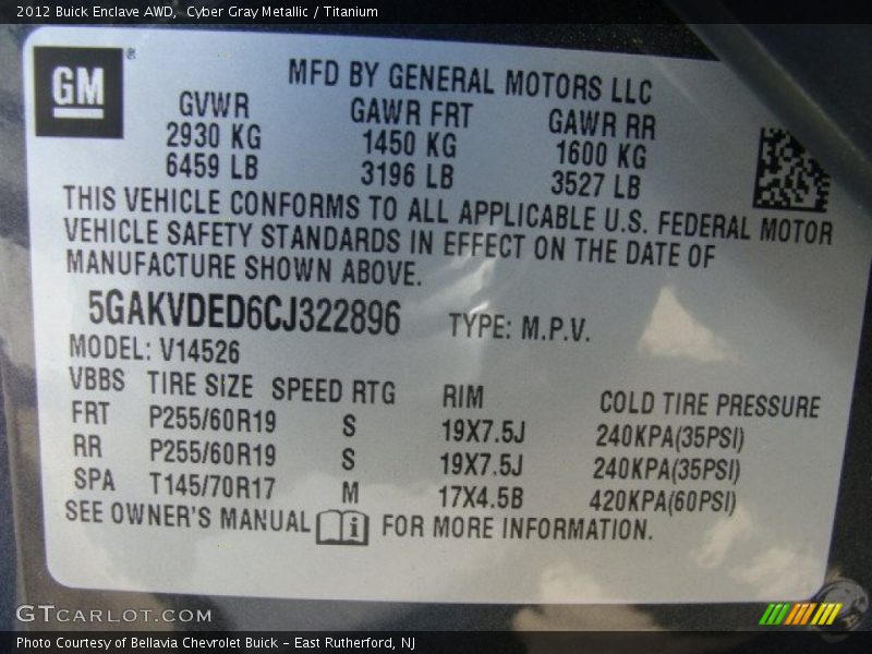 Cyber Gray Metallic / Titanium 2012 Buick Enclave AWD