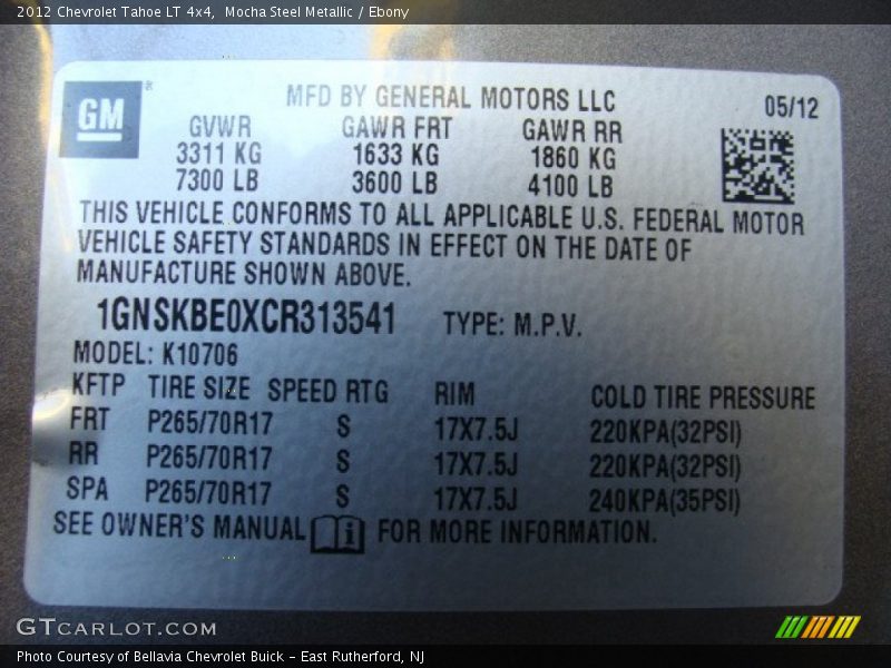Mocha Steel Metallic / Ebony 2012 Chevrolet Tahoe LT 4x4