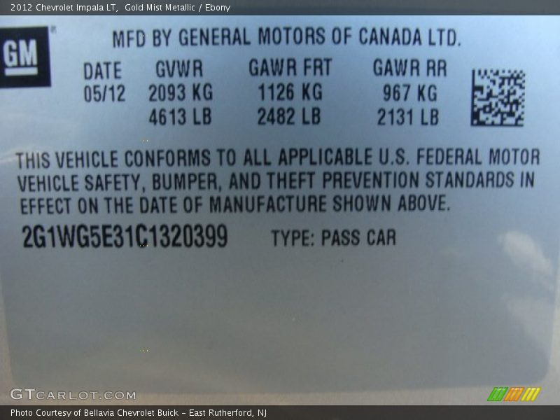 Gold Mist Metallic / Ebony 2012 Chevrolet Impala LT