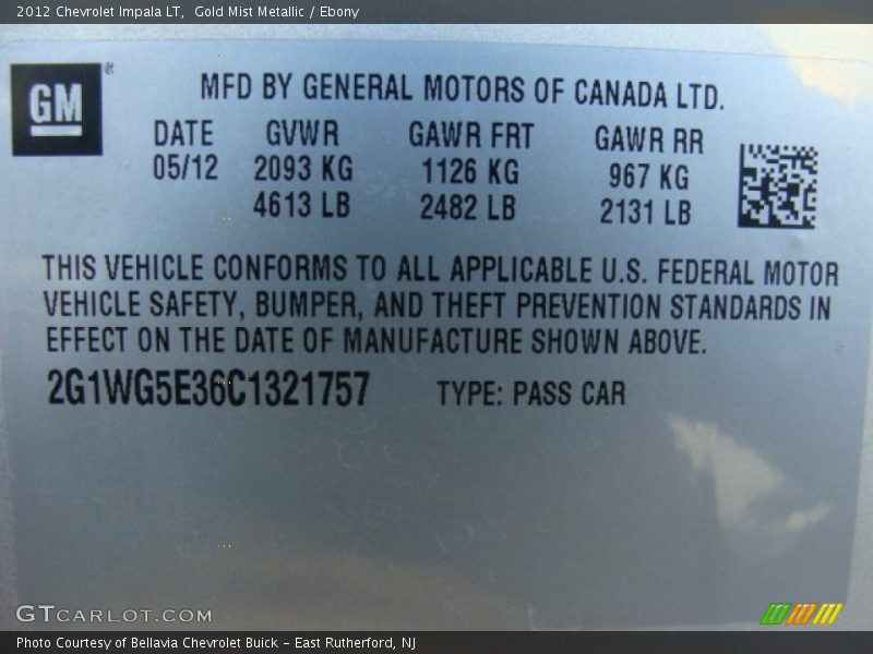 Gold Mist Metallic / Ebony 2012 Chevrolet Impala LT