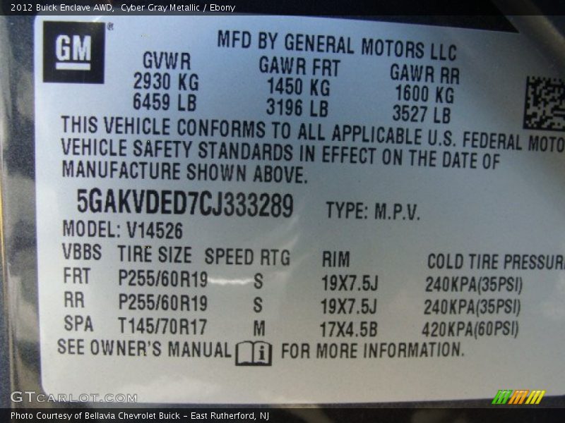 Cyber Gray Metallic / Ebony 2012 Buick Enclave AWD