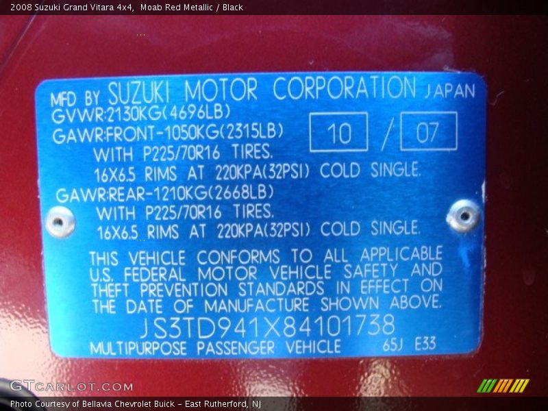 Moab Red Metallic / Black 2008 Suzuki Grand Vitara 4x4