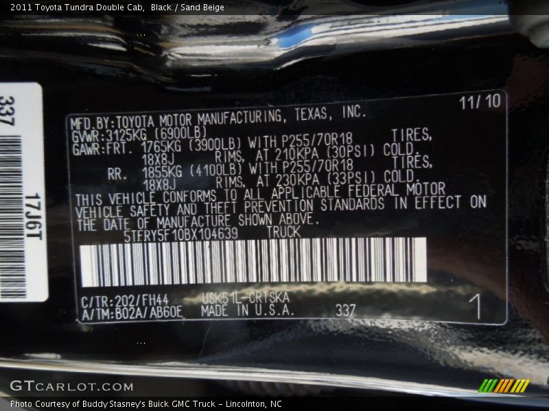 Black / Sand Beige 2011 Toyota Tundra Double Cab