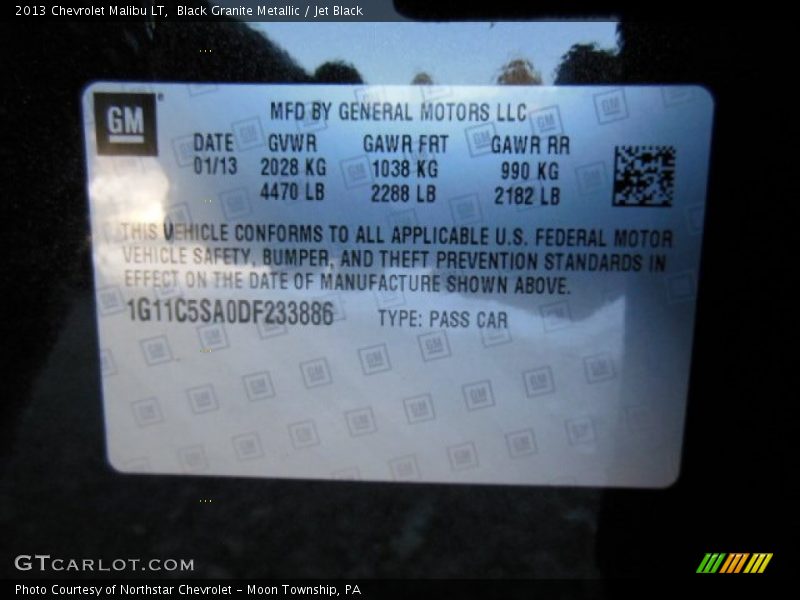Black Granite Metallic / Jet Black 2013 Chevrolet Malibu LT