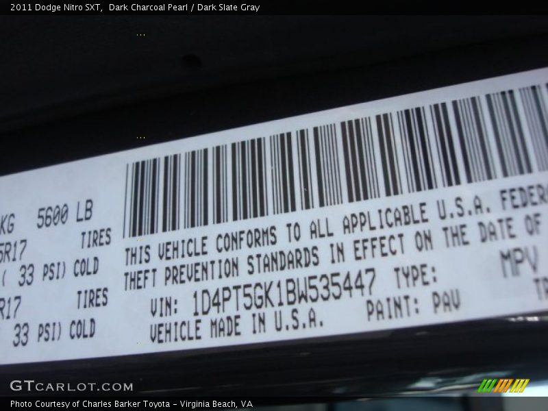 Dark Charcoal Pearl / Dark Slate Gray 2011 Dodge Nitro SXT