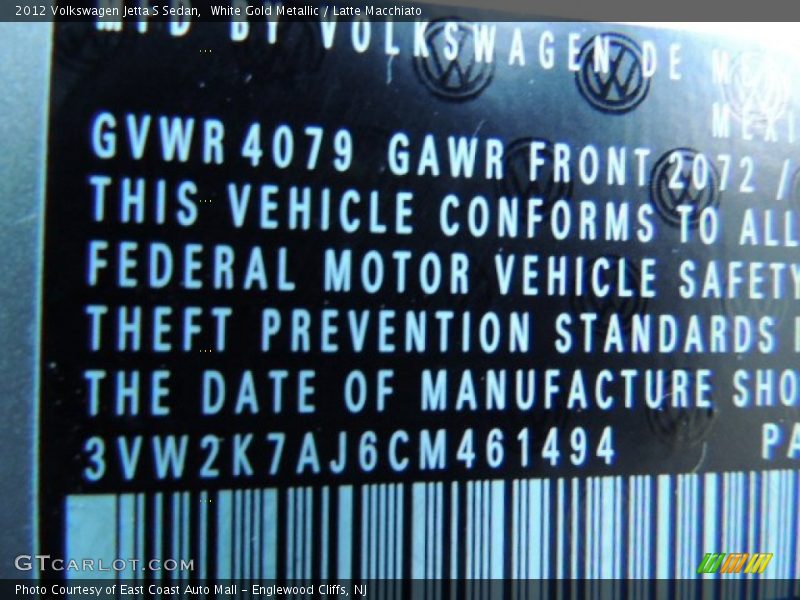 White Gold Metallic / Latte Macchiato 2012 Volkswagen Jetta S Sedan