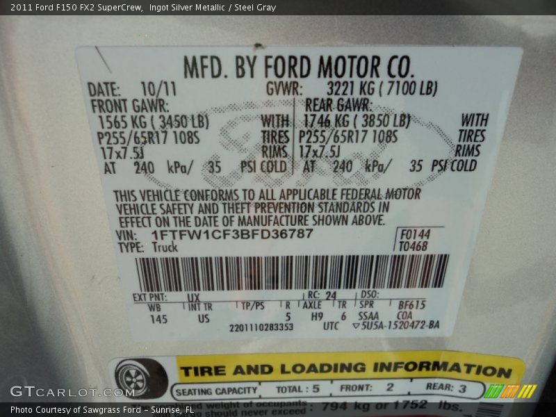 Ingot Silver Metallic / Steel Gray 2011 Ford F150 FX2 SuperCrew