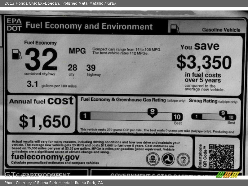  2013 Civic EX-L Sedan Window Sticker