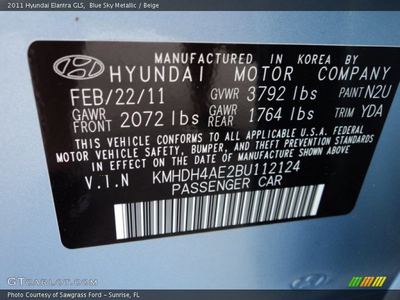 Blue Sky Metallic / Beige 2011 Hyundai Elantra GLS