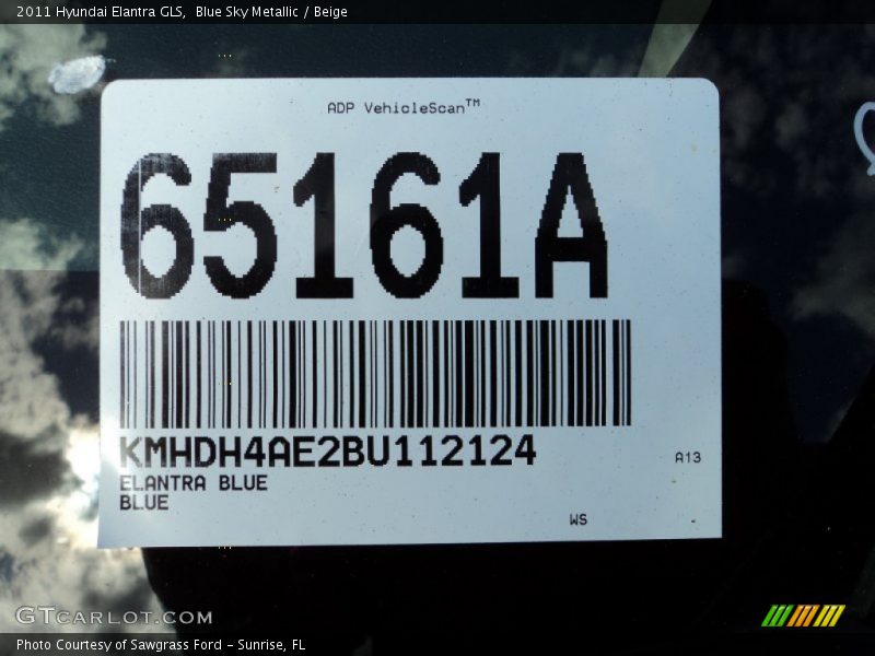 Blue Sky Metallic / Beige 2011 Hyundai Elantra GLS