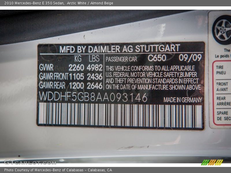 Arctic White / Almond Beige 2010 Mercedes-Benz E 350 Sedan