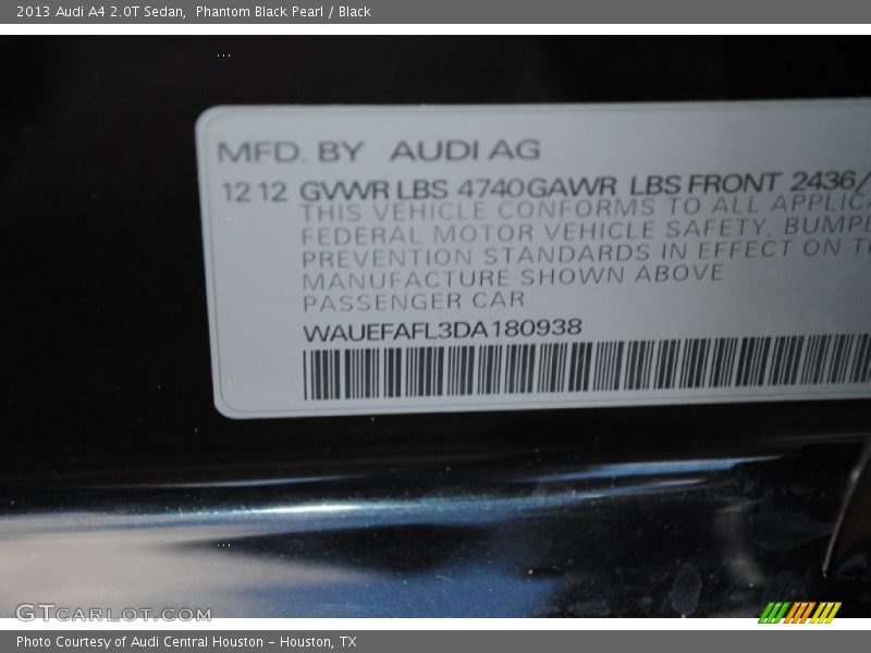 Phantom Black Pearl / Black 2013 Audi A4 2.0T Sedan