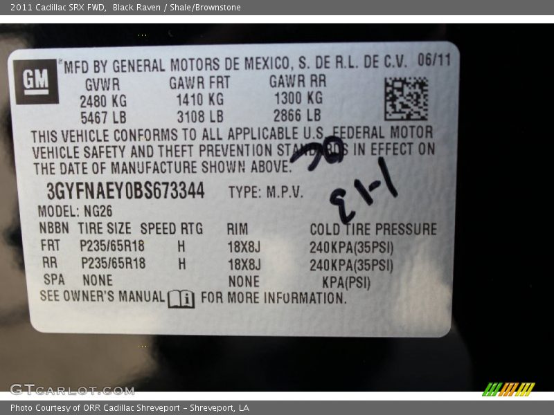 Black Raven / Shale/Brownstone 2011 Cadillac SRX FWD