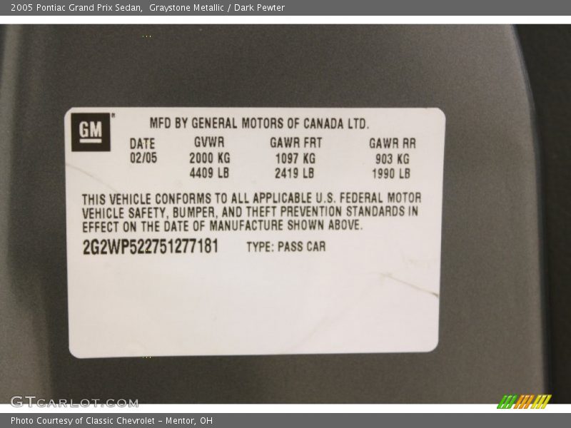 Graystone Metallic / Dark Pewter 2005 Pontiac Grand Prix Sedan