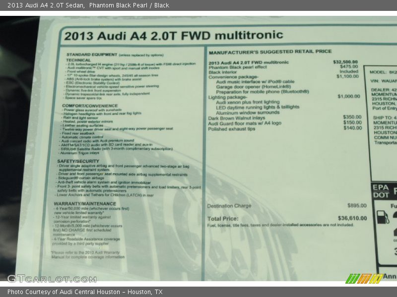 Phantom Black Pearl / Black 2013 Audi A4 2.0T Sedan