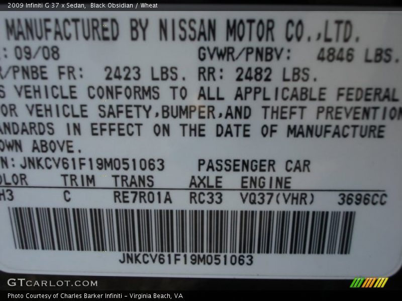 Black Obsidian / Wheat 2009 Infiniti G 37 x Sedan