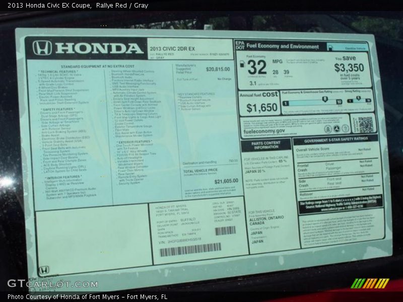  2013 Civic EX Coupe Window Sticker