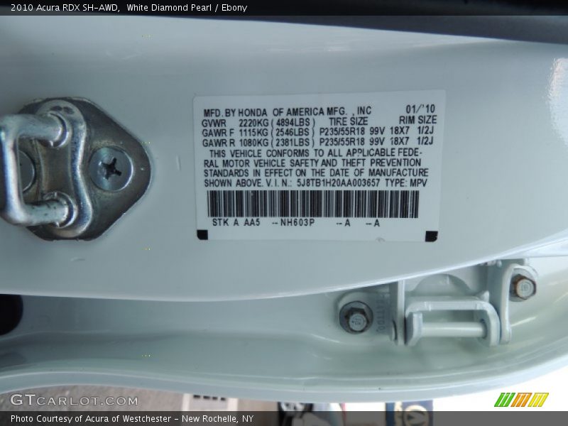 White Diamond Pearl / Ebony 2010 Acura RDX SH-AWD