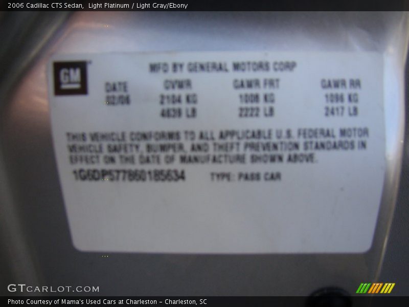 Light Platinum / Light Gray/Ebony 2006 Cadillac CTS Sedan