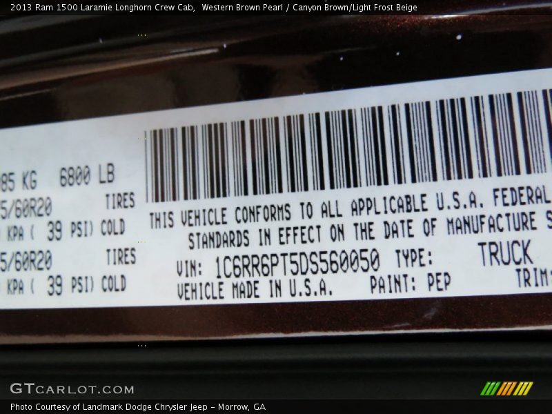 2013 1500 Laramie Longhorn Crew Cab Western Brown Pearl Color Code PEP