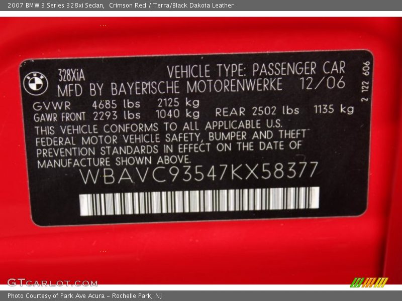 Crimson Red / Terra/Black Dakota Leather 2007 BMW 3 Series 328xi Sedan