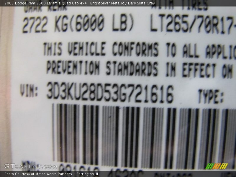 Bright Silver Metallic / Dark Slate Gray 2003 Dodge Ram 2500 Laramie Quad Cab 4x4