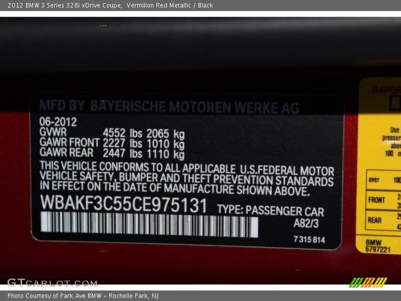 2012 3 Series 328i xDrive Coupe Vermilion Red Metallic Color Code A82