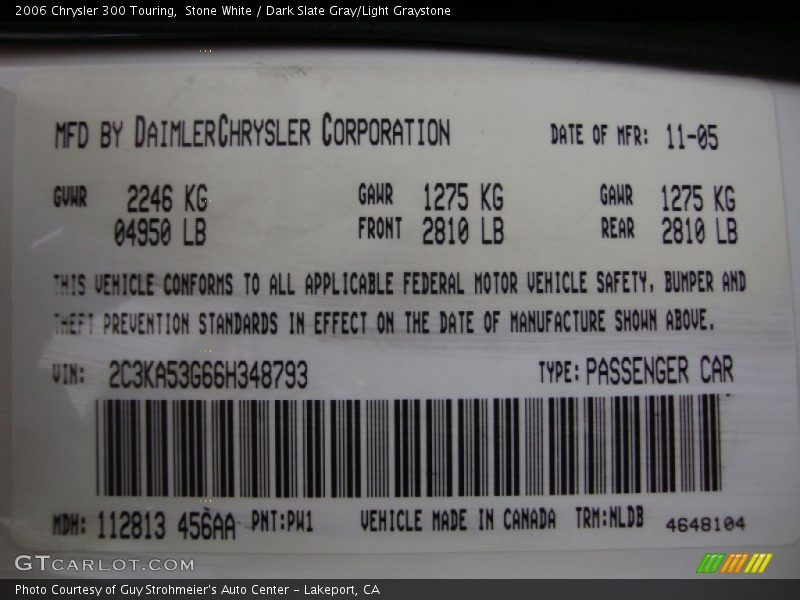 Stone White / Dark Slate Gray/Light Graystone 2006 Chrysler 300 Touring