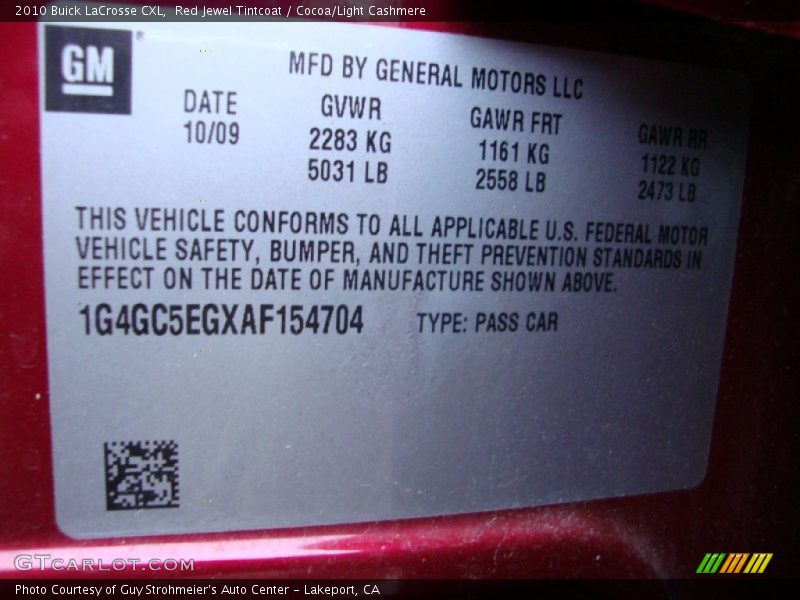 Red Jewel Tintcoat / Cocoa/Light Cashmere 2010 Buick LaCrosse CXL