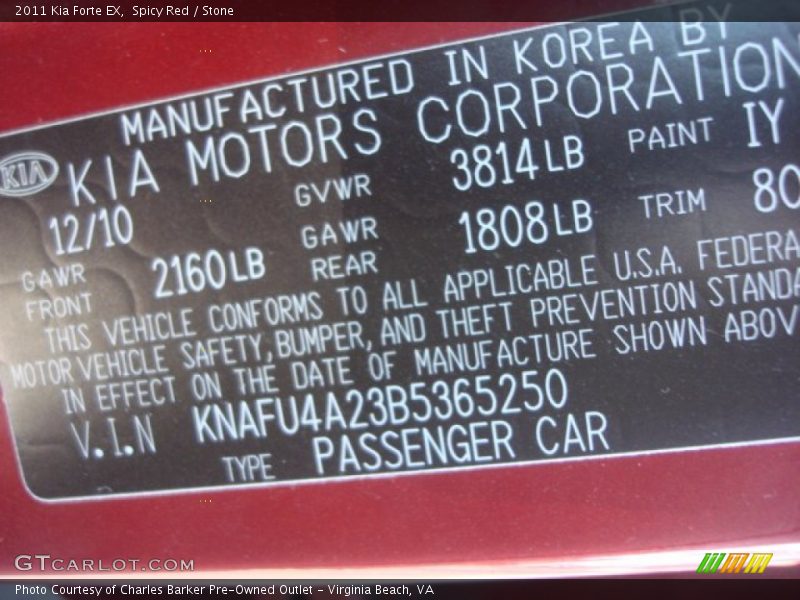 2011 Forte EX Spicy Red Color Code IY