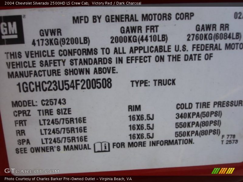 Victory Red / Dark Charcoal 2004 Chevrolet Silverado 2500HD LS Crew Cab