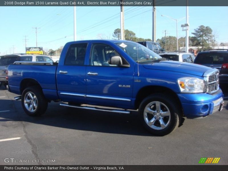 Electric Blue Pearl / Medium Slate Gray 2008 Dodge Ram 1500 Laramie Quad Cab 4x4