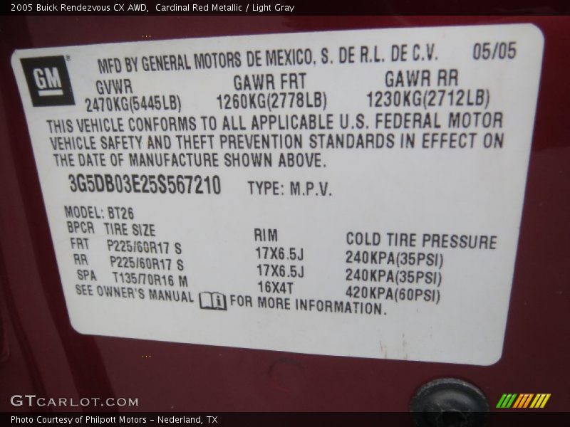 Cardinal Red Metallic / Light Gray 2005 Buick Rendezvous CX AWD