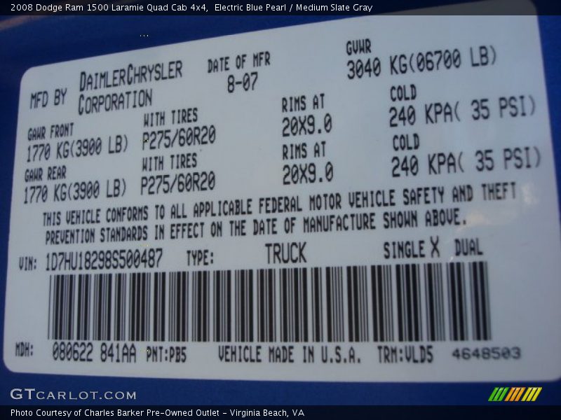 Electric Blue Pearl / Medium Slate Gray 2008 Dodge Ram 1500 Laramie Quad Cab 4x4