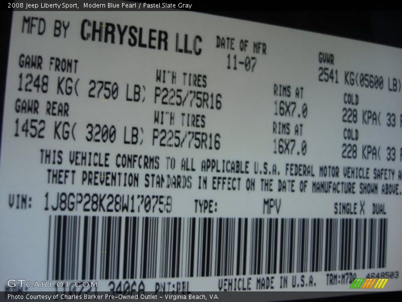 2008 Liberty Sport Modern Blue Pearl Color Code PBL