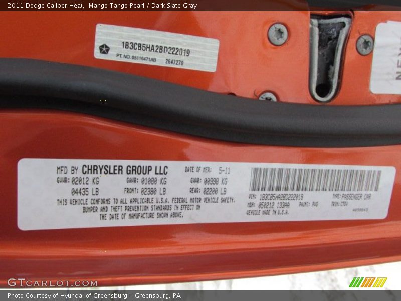 Mango Tango Pearl / Dark Slate Gray 2011 Dodge Caliber Heat