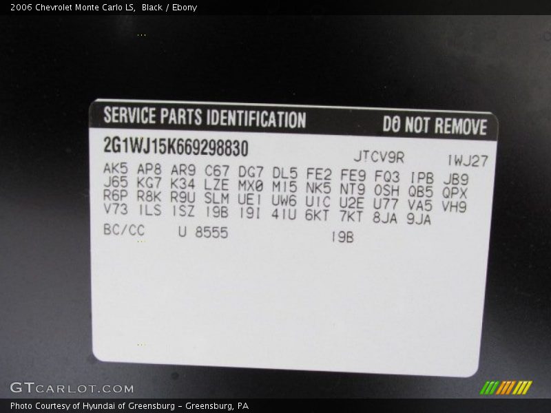 2006 Monte Carlo LS Black Color Code 8555