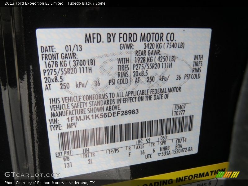 2013 Expedition EL Limited Tuxedo Black Color Code UH