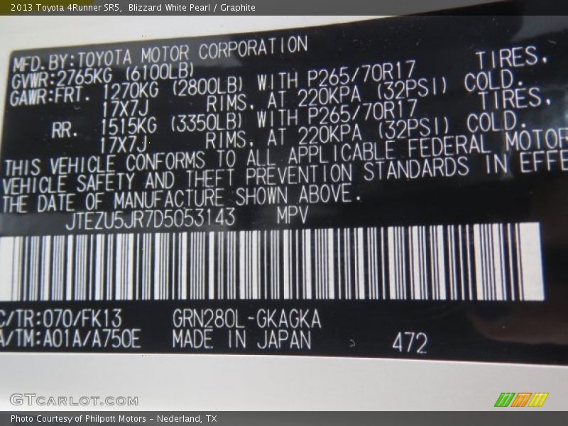 Blizzard White Pearl / Graphite 2013 Toyota 4Runner SR5