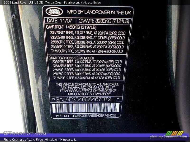 Tonga Green Pearlescent / Alpaca Beige 2008 Land Rover LR3 V8 SE