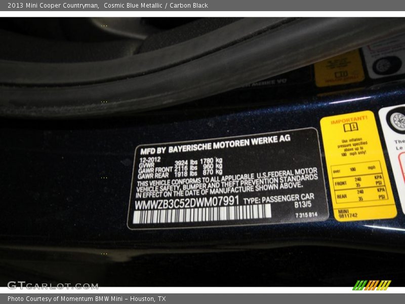 2013 Cooper Countryman Cosmic Blue Metallic Color Code B13