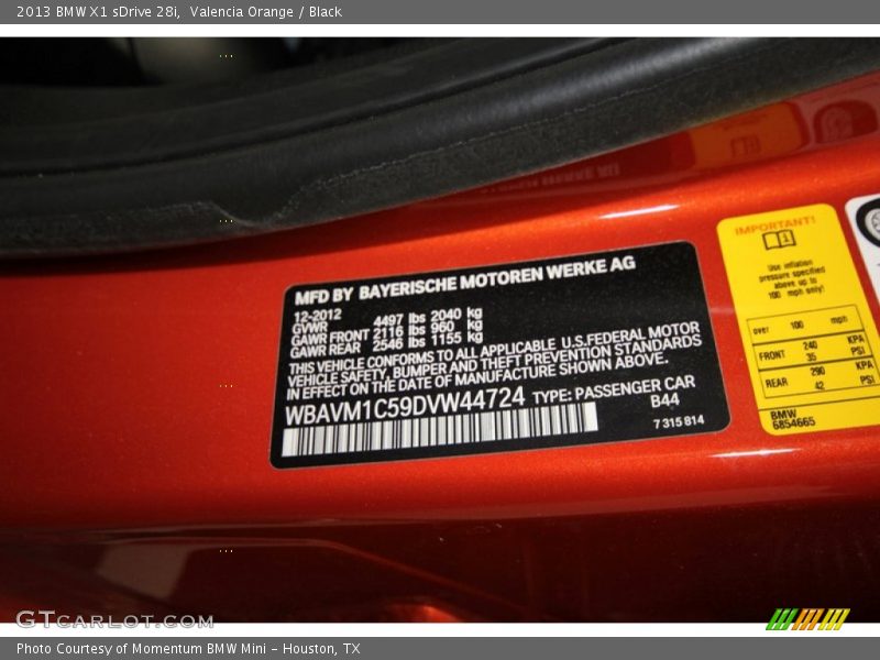 2013 X1 sDrive 28i Valencia Orange Color Code B44
