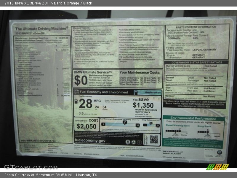  2013 X1 sDrive 28i Window Sticker