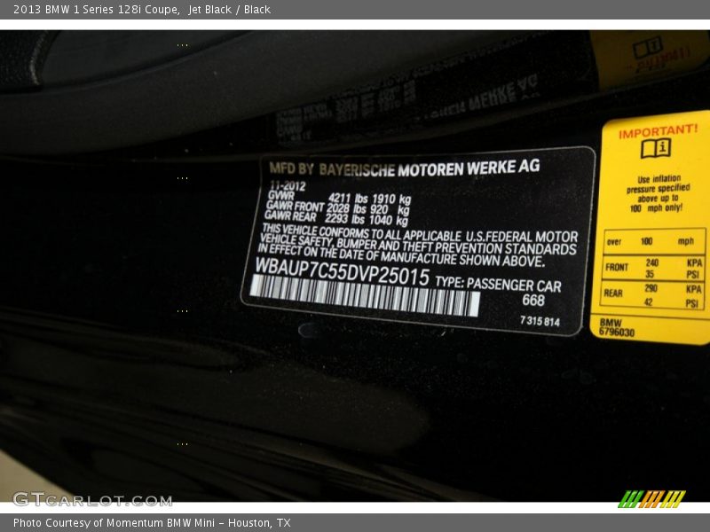 2013 1 Series 128i Coupe Jet Black Color Code 668