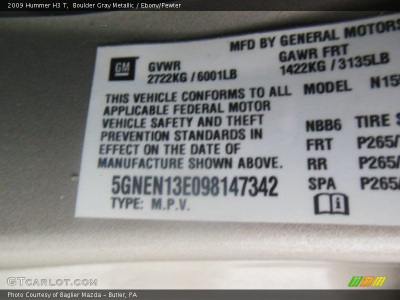 Boulder Gray Metallic / Ebony/Pewter 2009 Hummer H3 T