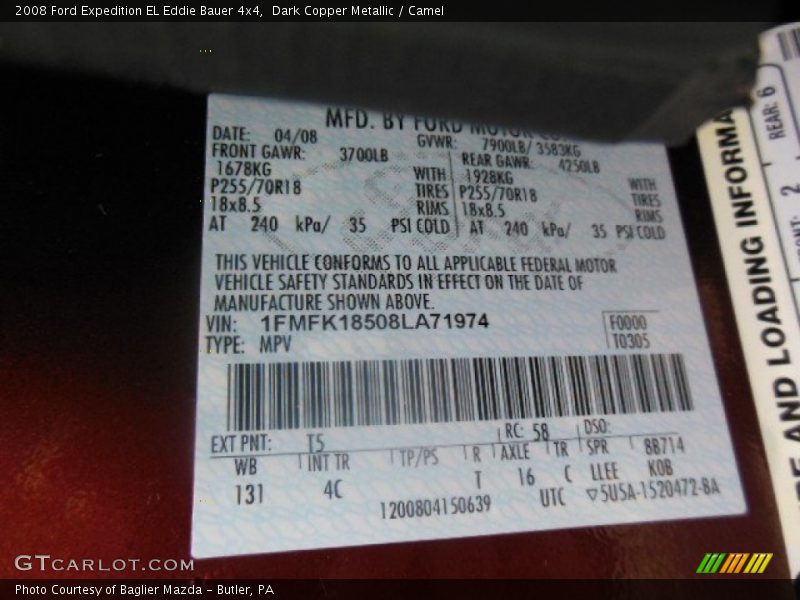 Dark Copper Metallic / Camel 2008 Ford Expedition EL Eddie Bauer 4x4