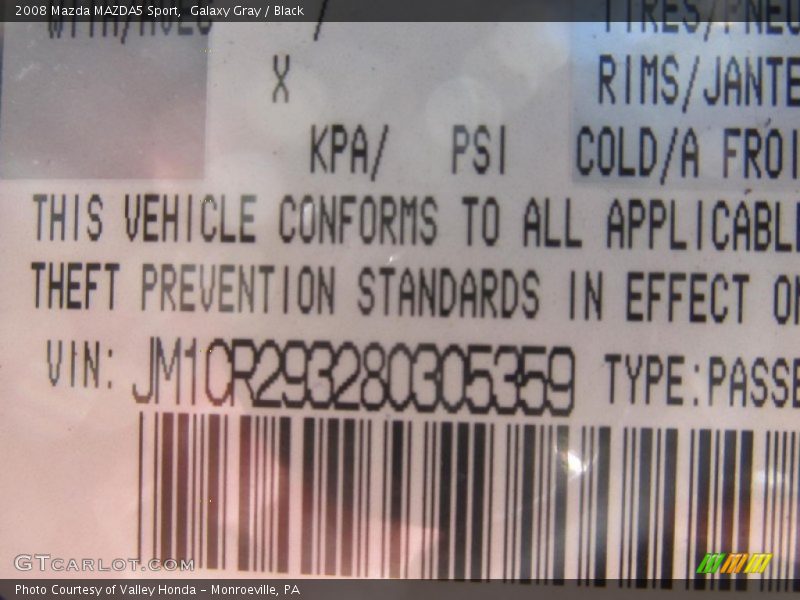 Galaxy Gray / Black 2008 Mazda MAZDA5 Sport