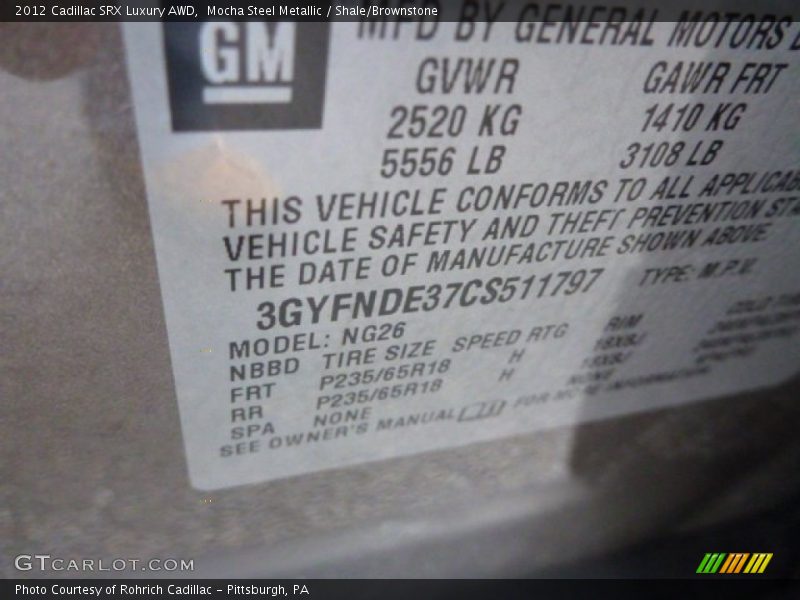Mocha Steel Metallic / Shale/Brownstone 2012 Cadillac SRX Luxury AWD