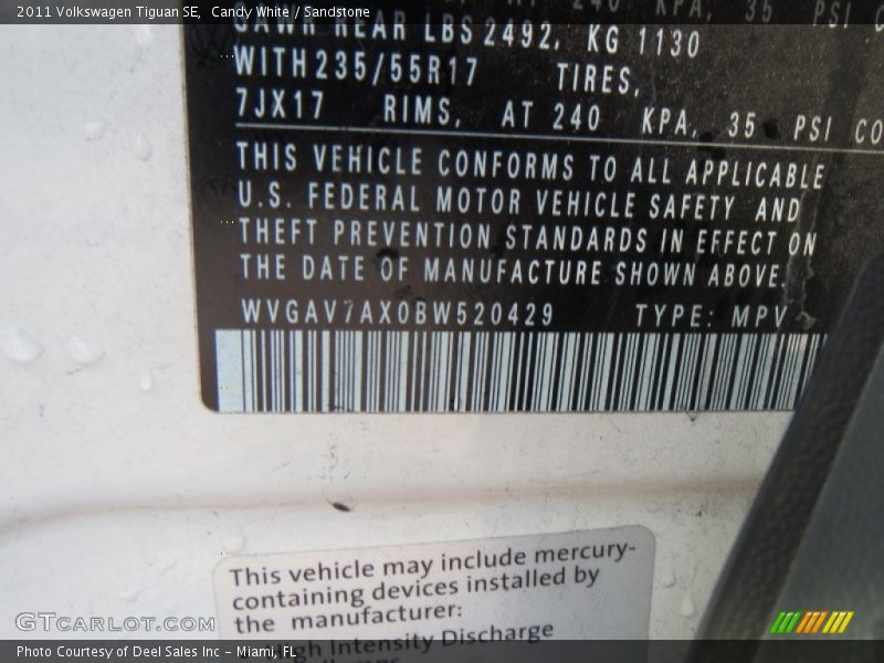 Candy White / Sandstone 2011 Volkswagen Tiguan SE