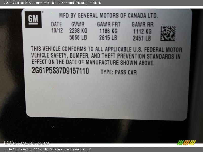 Black Diamond Tricoat / Jet Black 2013 Cadillac XTS Luxury FWD